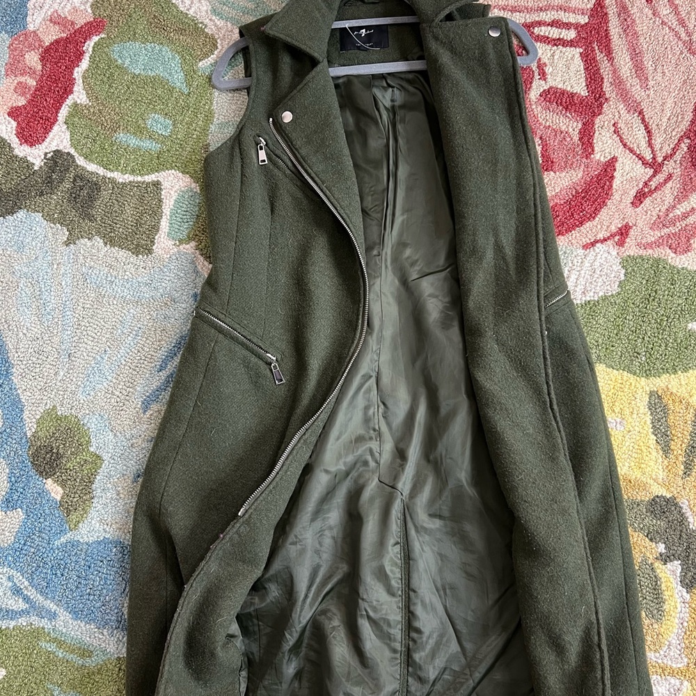7 for all man kind wool Sleeveless Olive Green Long Moto Vest Jacket - women